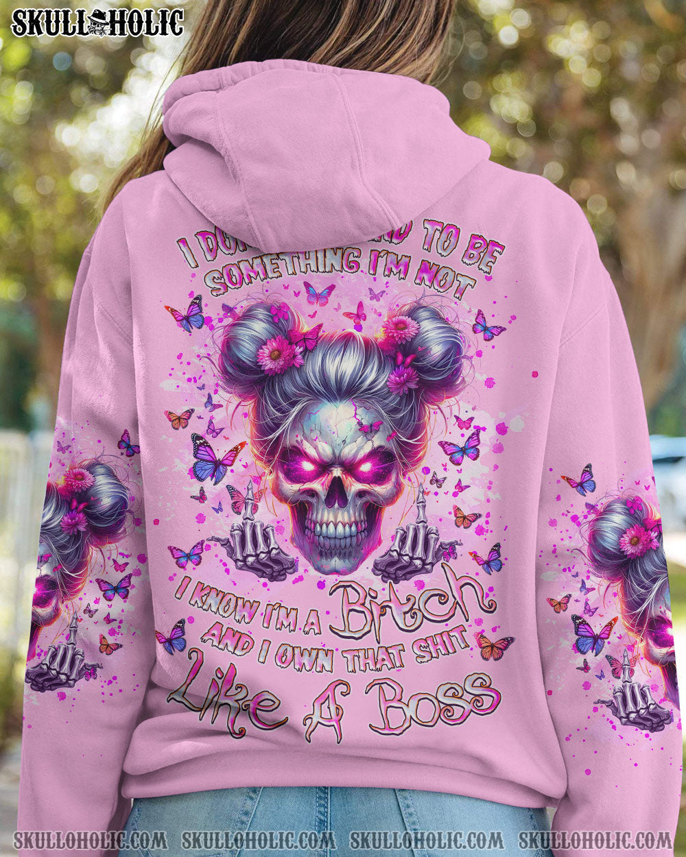 BLISSCORNERS WARNING I'M A B SKULL MESSY BUN ALL OVER PRINT