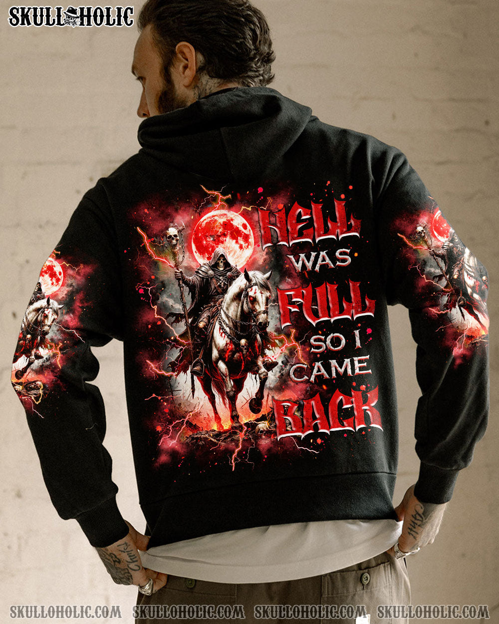 BLISSCORNERS HELL WAS FULL SO I CAME BACK HORSE REAPER SKULL ALL OVER PRINT