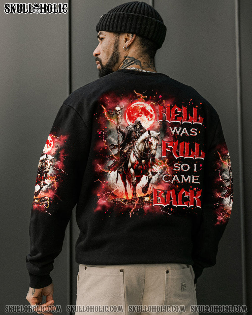 BLISSCORNERS HELL WAS FULL SO I CAME BACK HORSE REAPER SKULL ALL OVER PRINT