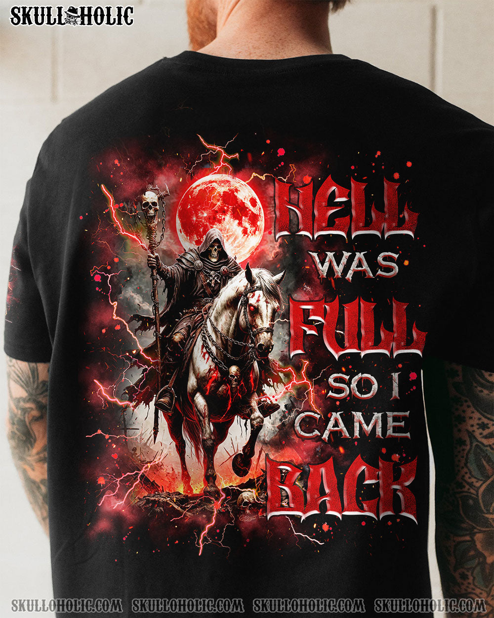 BLISSCORNERS HELL WAS FULL SO I CAME BACK HORSE REAPER SKULL ALL OVER PRINT