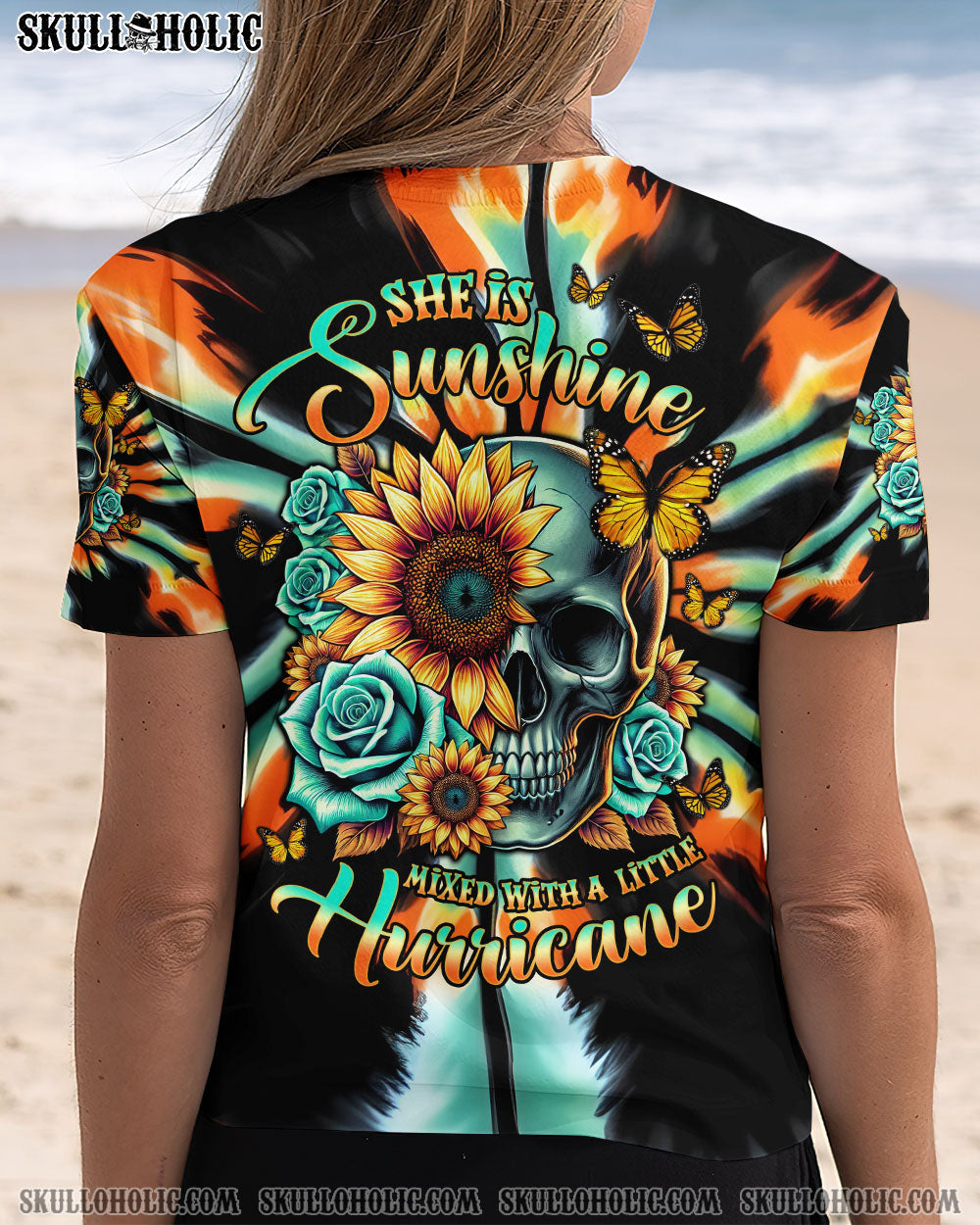 BLISSCORNERS SHE IS SUNSHINE SUNFLOWER SKULL TIE DYE ALL OVER PRINT