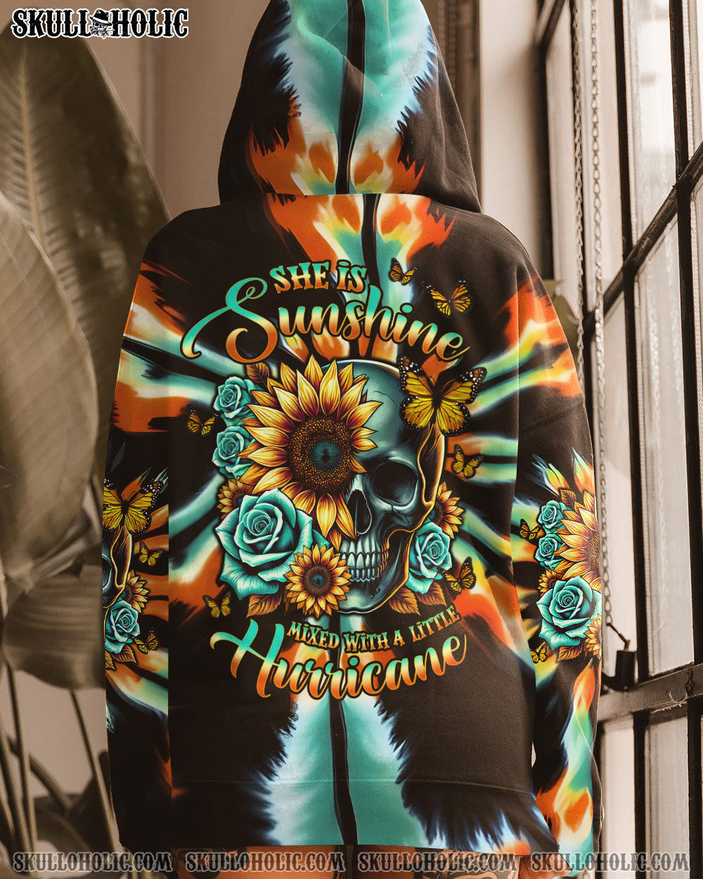 BLISSCORNERS SHE IS SUNSHINE SUNFLOWER SKULL TIE DYE ALL OVER PRINT