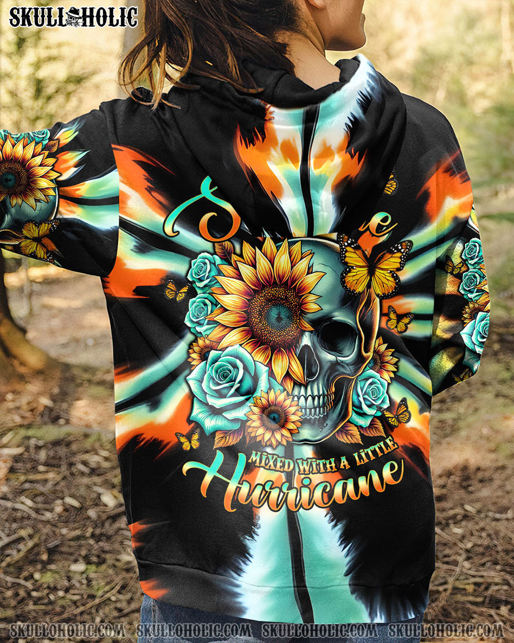 BLISSCORNERS SHE IS SUNSHINE SUNFLOWER SKULL TIE DYE ALL OVER PRINT