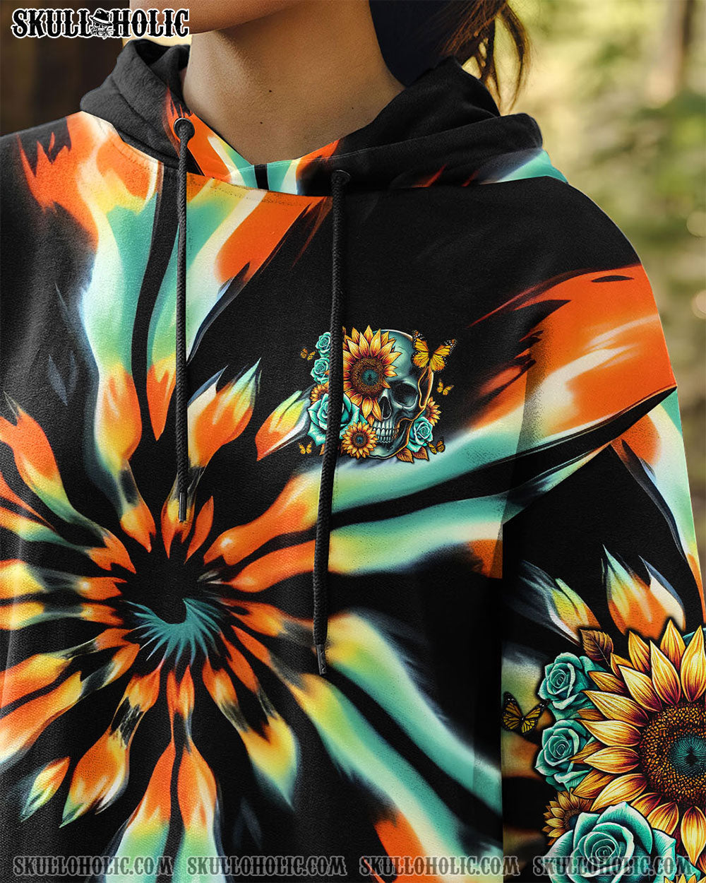 BLISSCORNERS SHE IS SUNSHINE SUNFLOWER SKULL TIE DYE ALL OVER PRINT