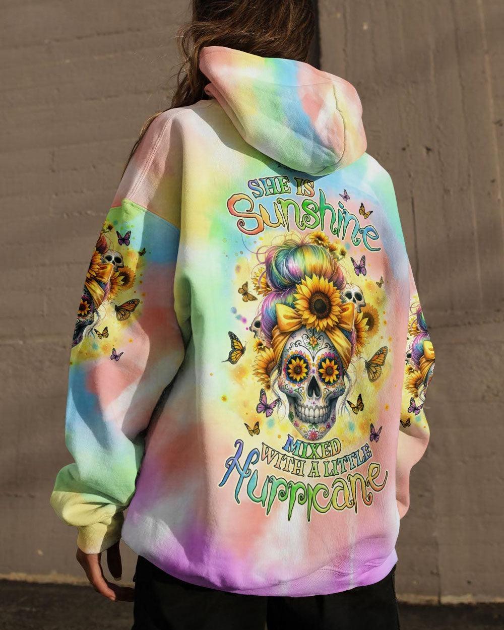 BLISSCORNERS SHE IS SUNSHINE MESSY BUN SKULL ALL OVER PRINT