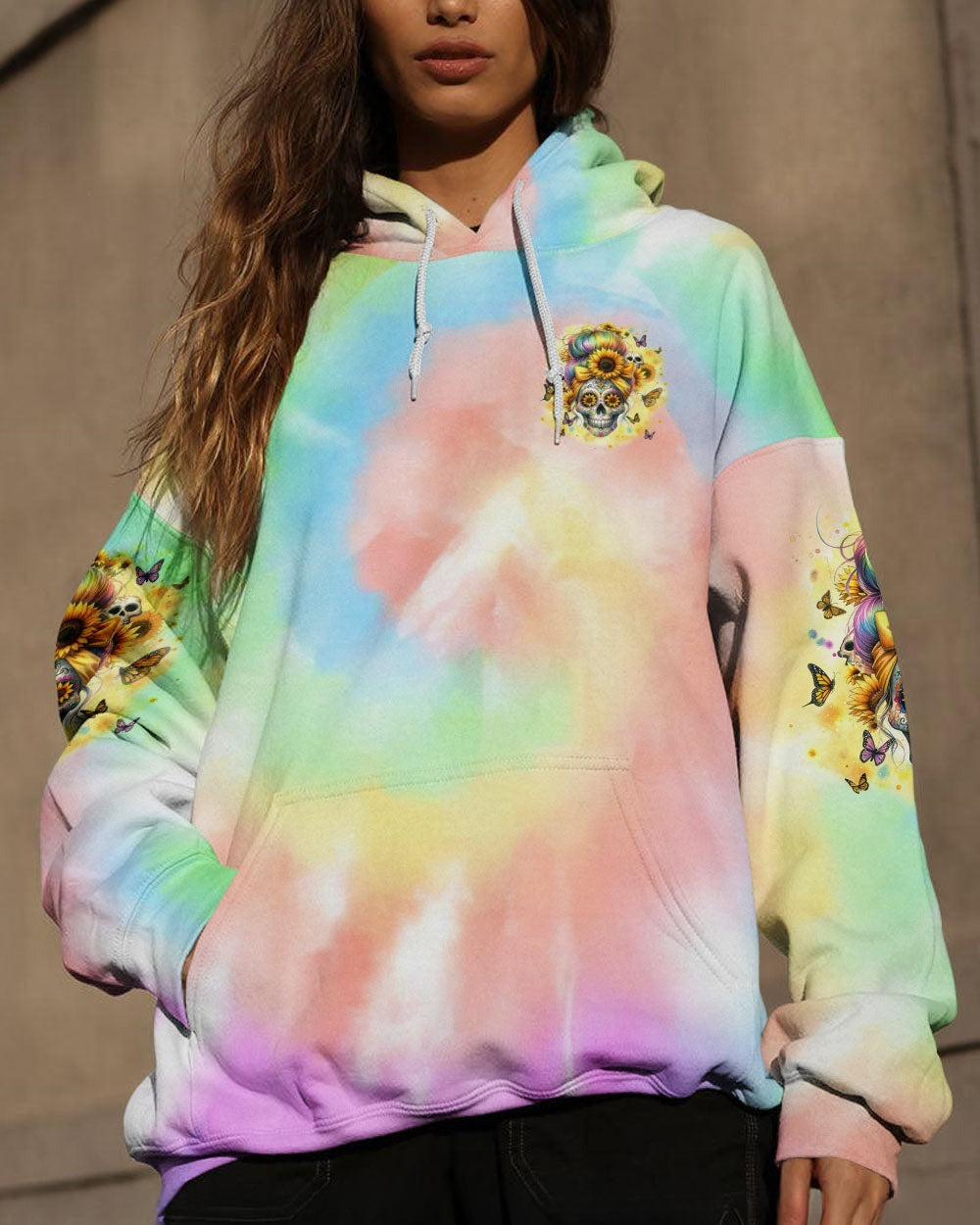 BLISSCORNERS SHE IS SUNSHINE MESSY BUN SKULL ALL OVER PRINT