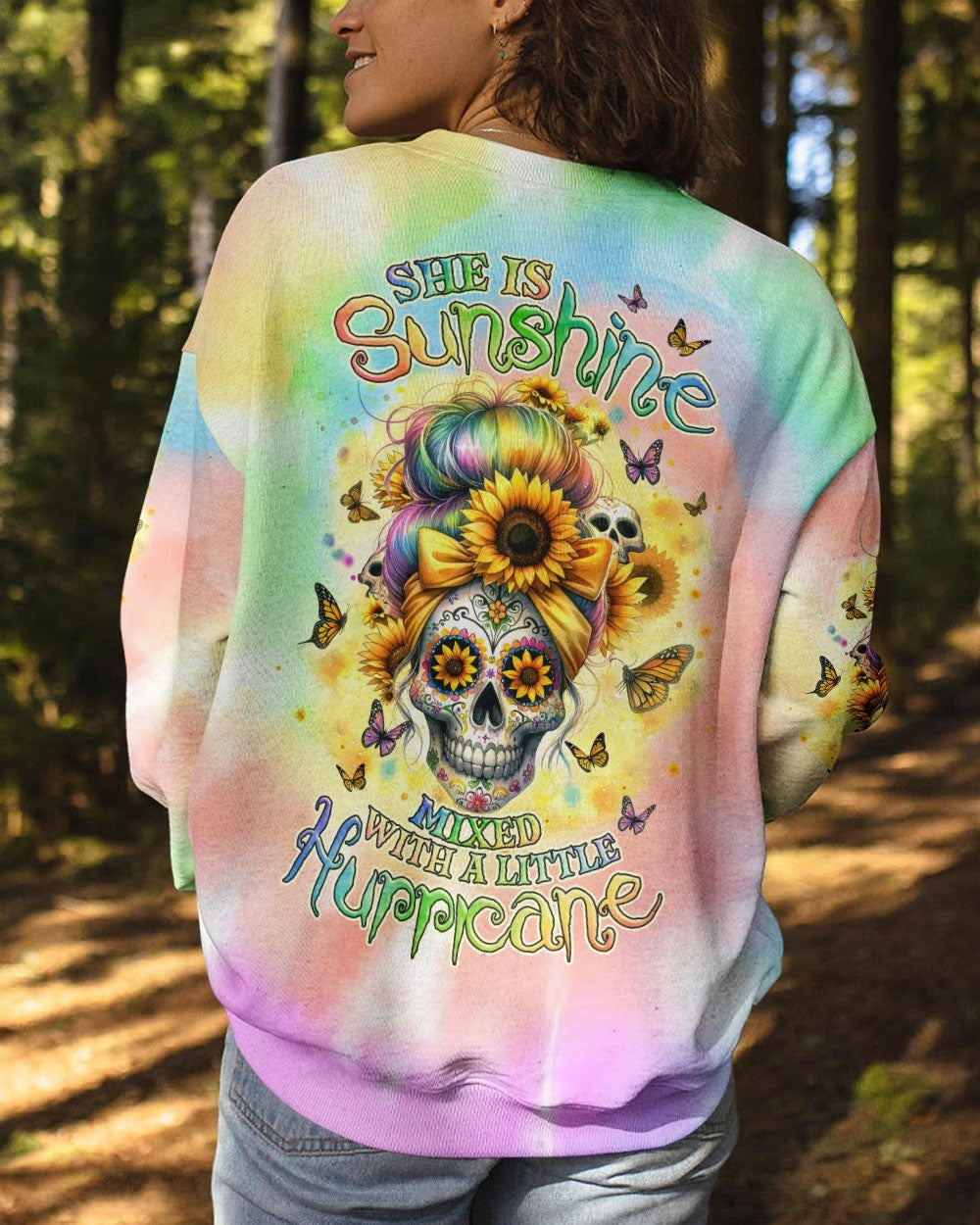BLISSCORNERS SHE IS SUNSHINE MESSY BUN SKULL ALL OVER PRINT