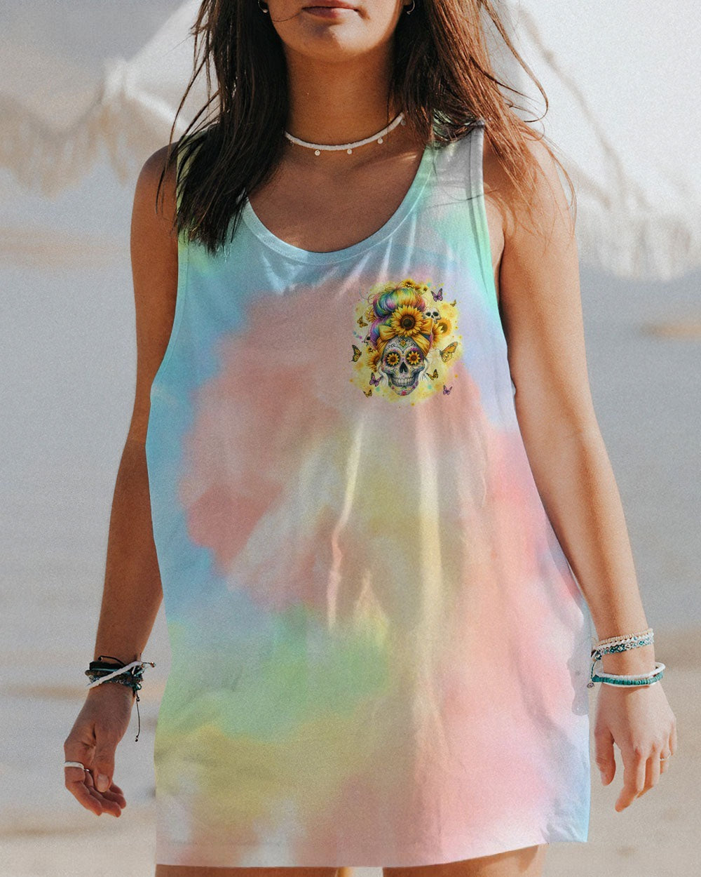 BLISSCORNERS SHE IS SUNSHINE MESSY BUN SKULL ALL OVER PRINT