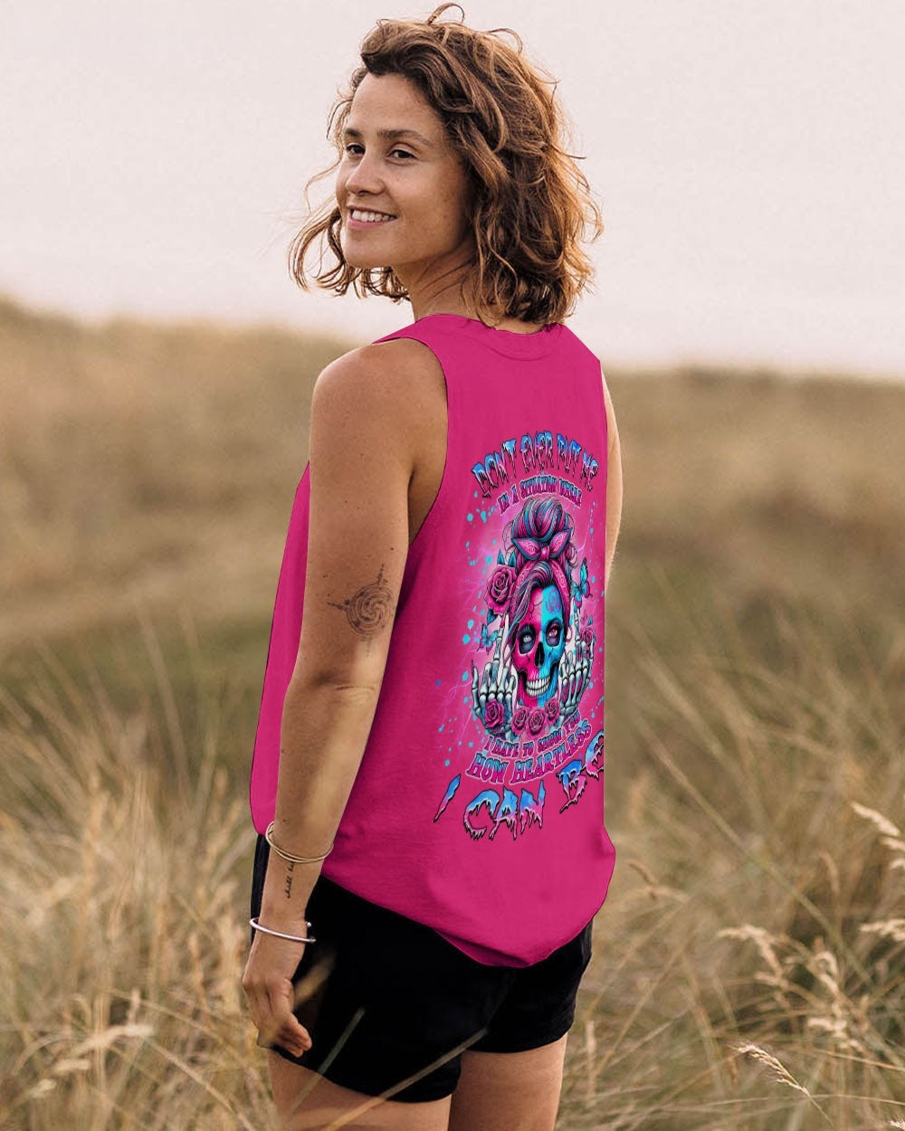 BLISSCORNERS HOW HEARTLESS I CAN BE SKULL MESSY BUN ALL OVER PRINT