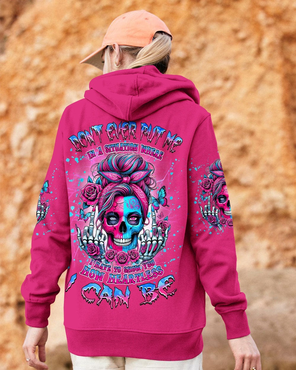 BLISSCORNERS HOW HEARTLESS I CAN BE SKULL MESSY BUN ALL OVER PRINT