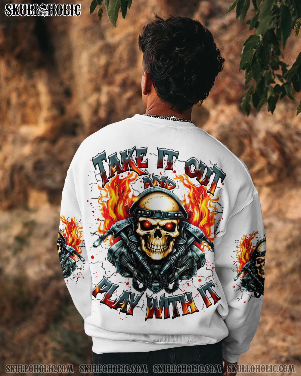 BLISSCORNERS TAKE IT OUT AND PLAY WITH IT BIKER SKULL ALL OVER PRINT