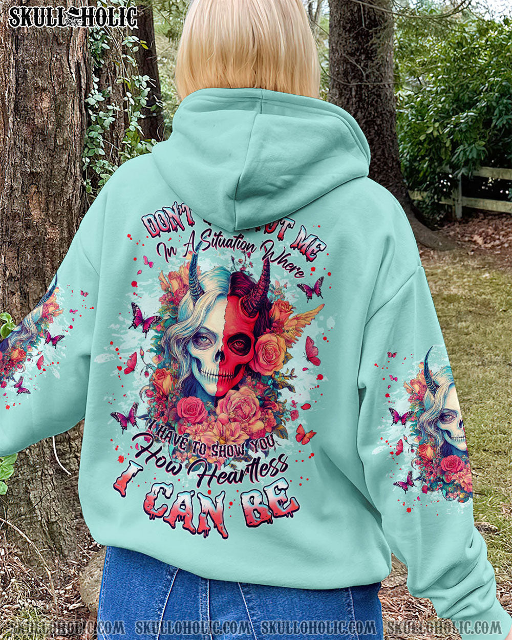 BLISSCORNERS HOW HEARTLESS I CAN BE SKULL LADY ALL OVER PRINT