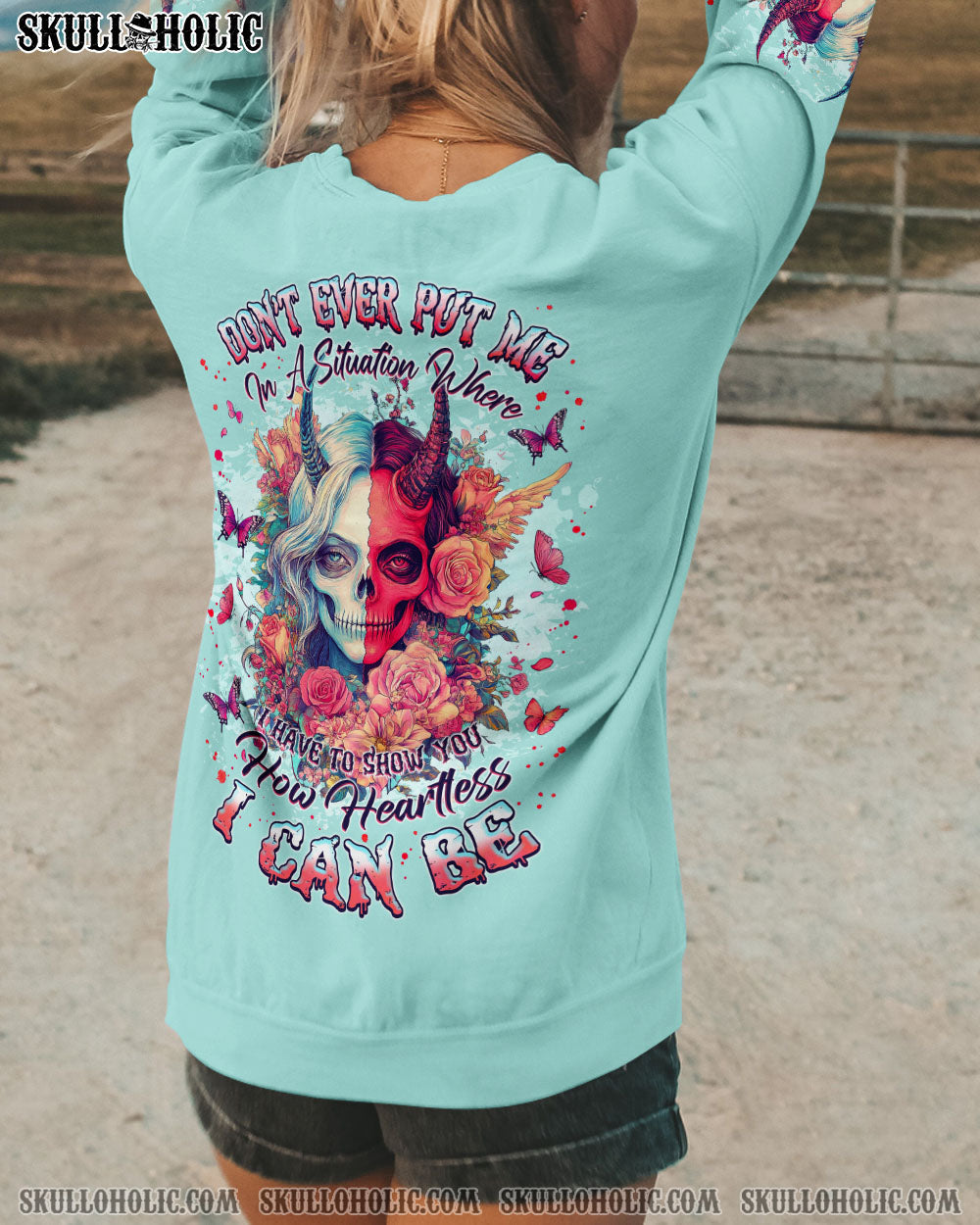 BLISSCORNERS HOW HEARTLESS I CAN BE SKULL LADY ALL OVER PRINT