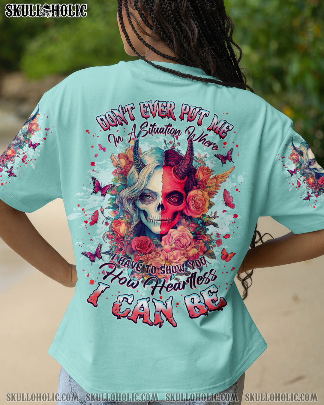 BLISSCORNERS HOW HEARTLESS I CAN BE SKULL LADY ALL OVER PRINT