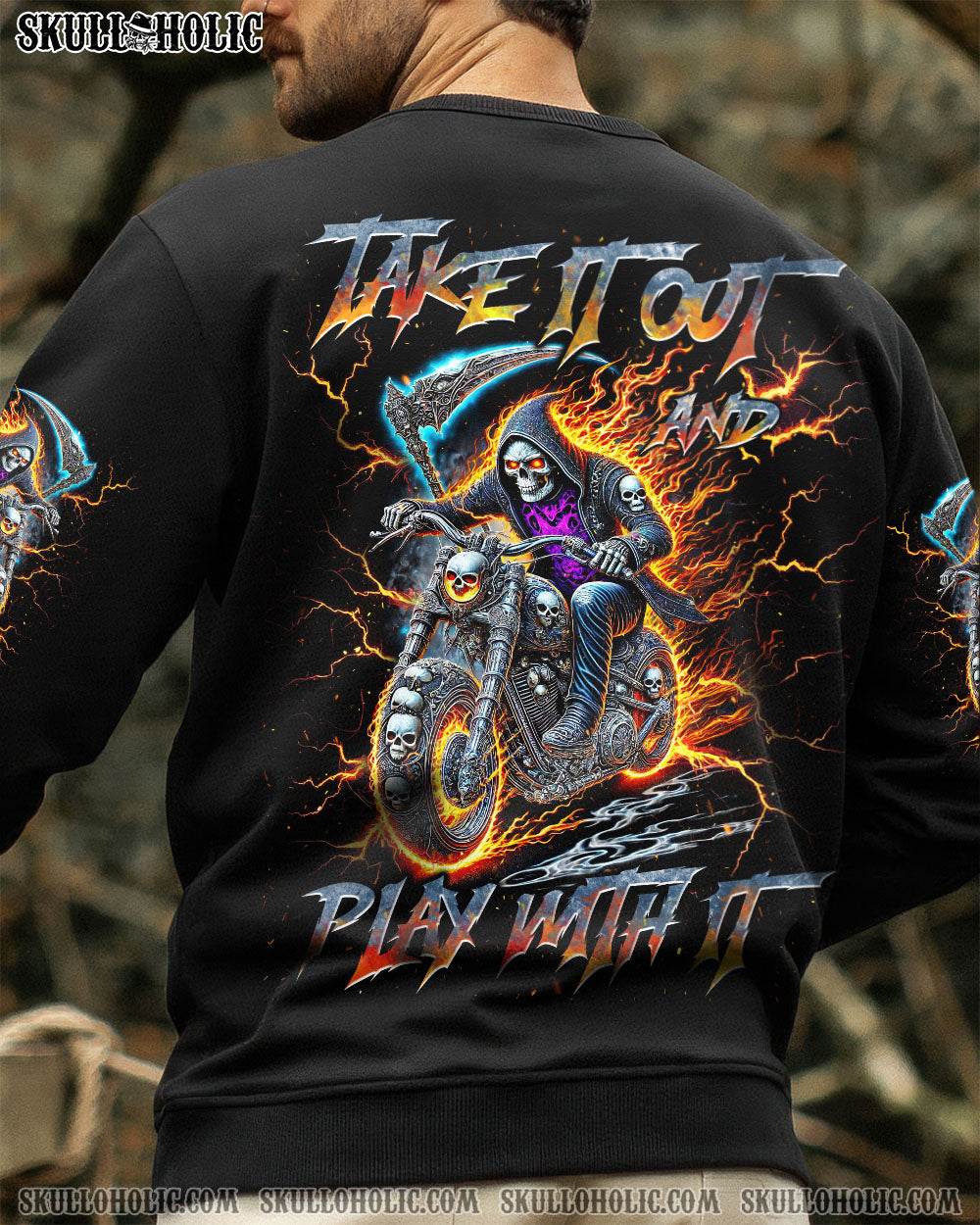 BLISSCORNERS TAKE IT OUT AND PLAY WITH IT BIKER SKULL ALL OVER PRINT