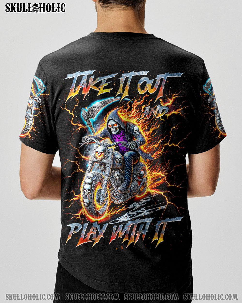 BLISSCORNERS TAKE IT OUT AND PLAY WITH IT BIKER SKULL ALL OVER PRINT