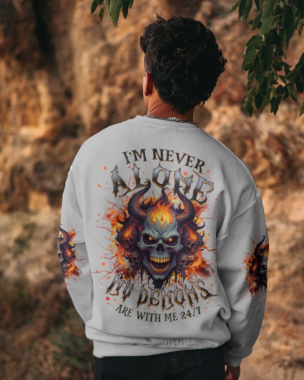 BLISSCORNERS I'M NEVER ALONE SKULL DEMON ALL OVER PRINT