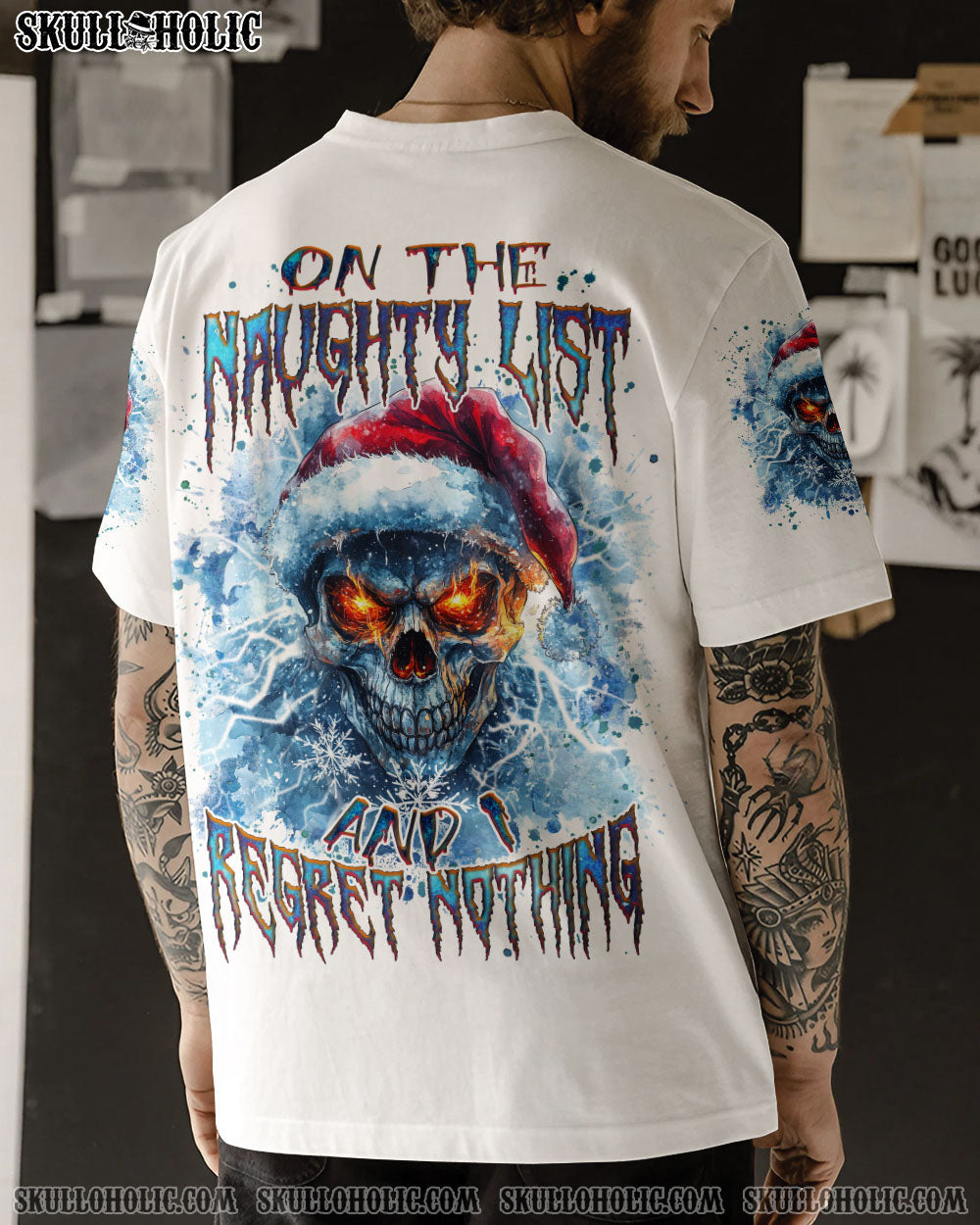 BLISSCORNERS ON THE NAUGHTY LIST SKULL CHRISTMAS ALL OVER PRINT