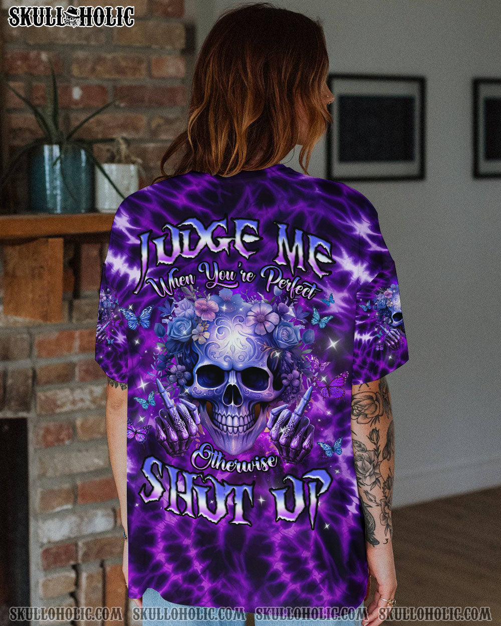 BLISSCORNERS JUDGE ME WHEN SKULL FLOWER  ALL OVER PRINT