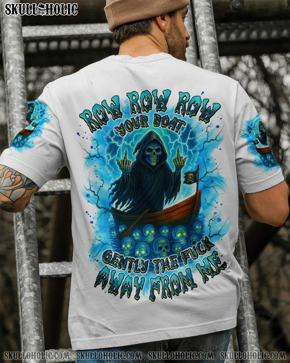 BLISSCORNERS ROW ROW ROW YOUR BOAT REAPER SKULL ALL OVER PRINT