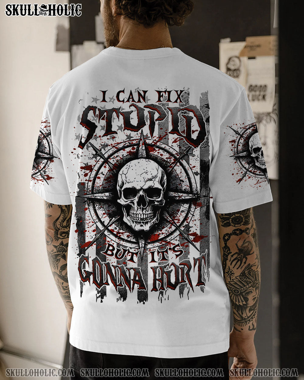 BLISSCORNERS I CAN FIX STUPID BUT IT'S GONNA HURT SKULL ALL OVER PRINT