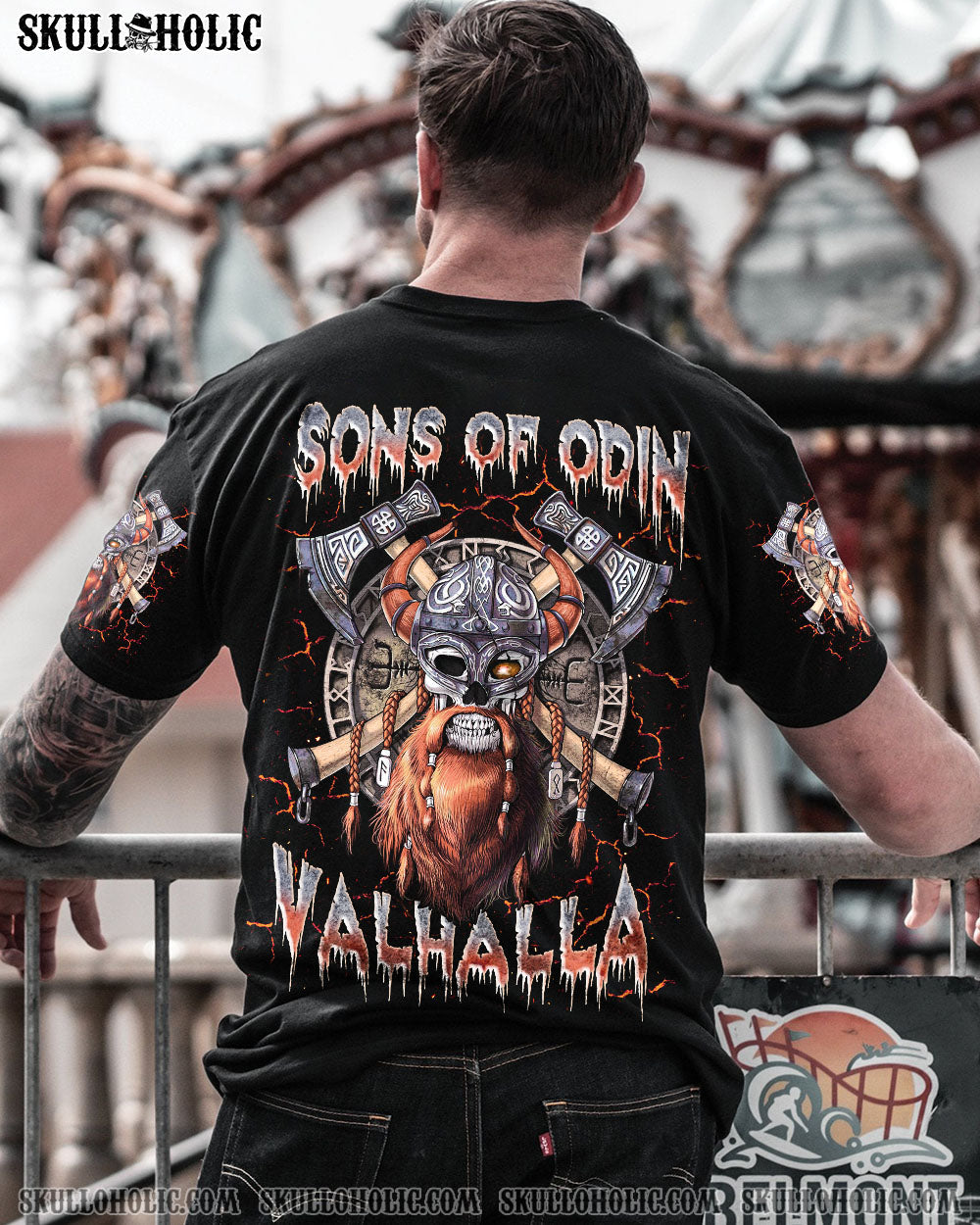 BLISSCORNERS SONS OF ODIN VALHALLA  VIKING SKULL ALL OVER PRINT