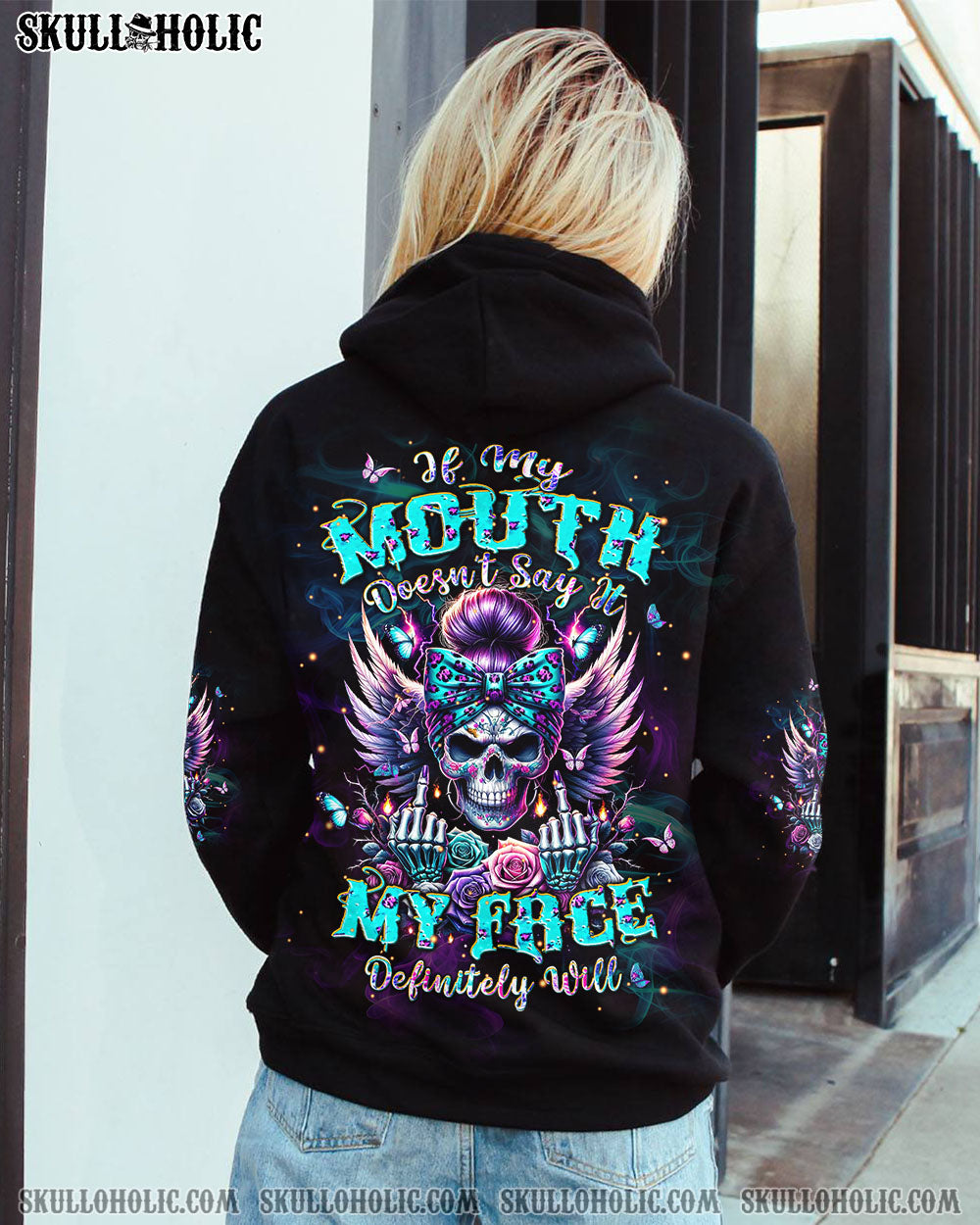 BLISSCORNERS DON'T LIKE ME FCK OFF PROBLEM SOLVED MESSY BUN SKULL ALL OVER PRINT