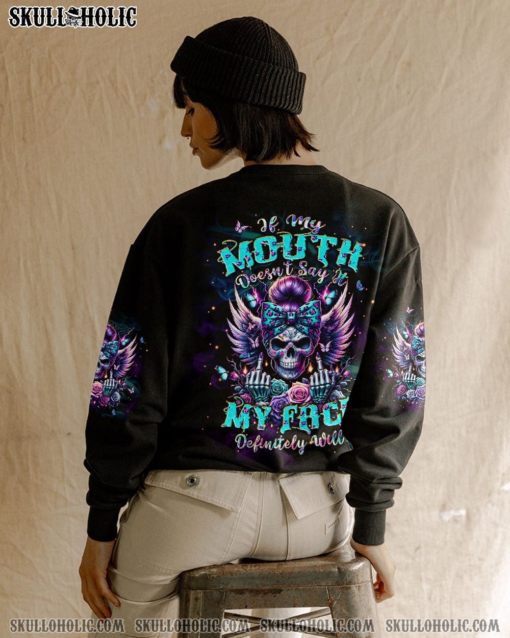 BLISSCORNERS DON'T LIKE ME FCK OFF PROBLEM SOLVED MESSY BUN SKULL ALL OVER PRINT