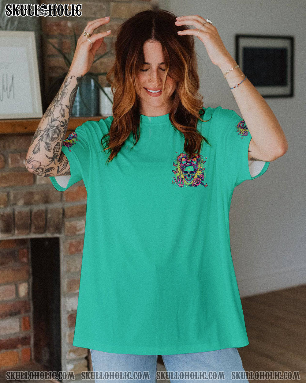 BLISSCORNERS I AM THE STORM SKULL MESSY BUN ALL OVER PRINT