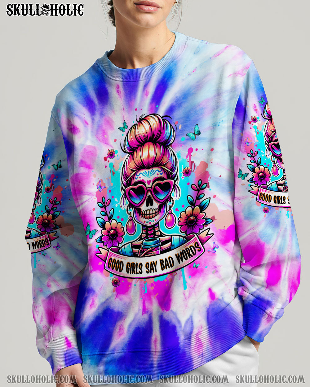 BLISSCORNERS NOT EVERYONE LIKES ME SKULL MESSY BUN ALL OVER PRINT