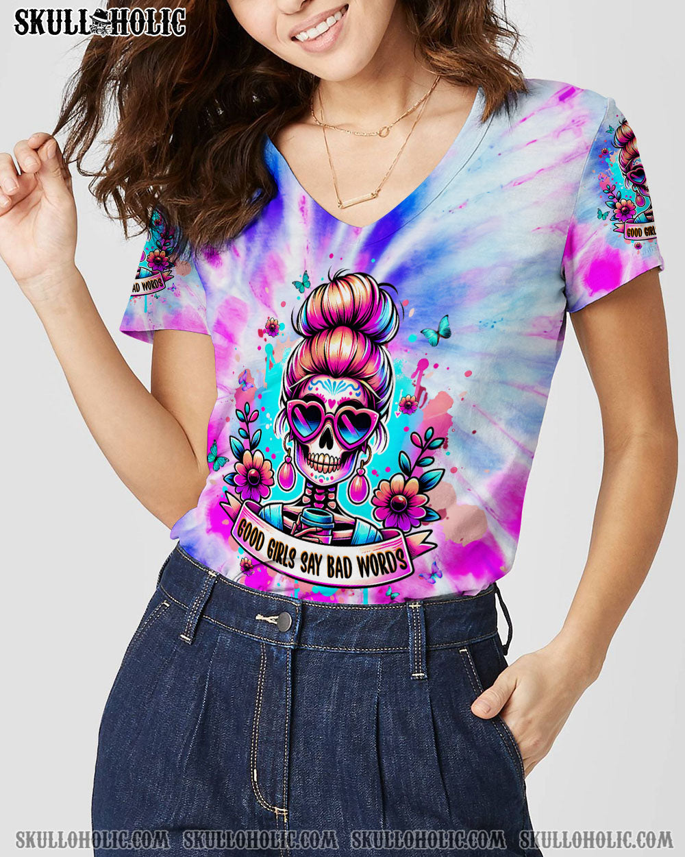 BLISSCORNERS NOT EVERYONE LIKES ME SKULL MESSY BUN ALL OVER PRINT