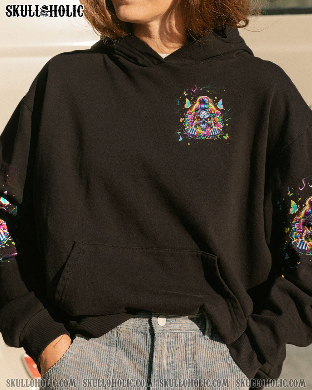 BLISSCORNERS A MOUTH I CAN'T CONTROL SKULL MESSY BUN ROSE ALL OVER PRINT