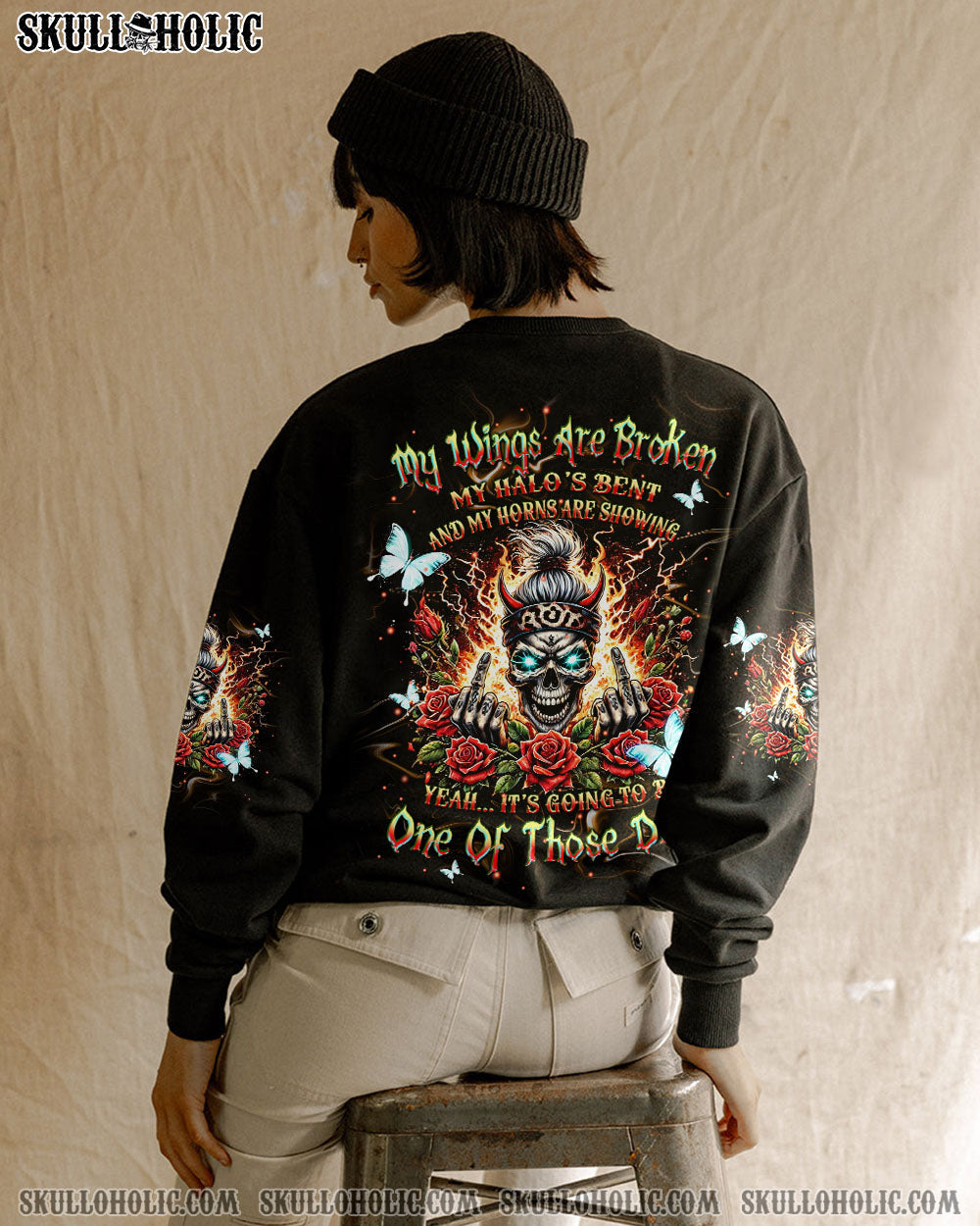 BLISSCORNERS THE GOOD GIRL IN ME MESSY BUN SKULL ALL OVER PRINT