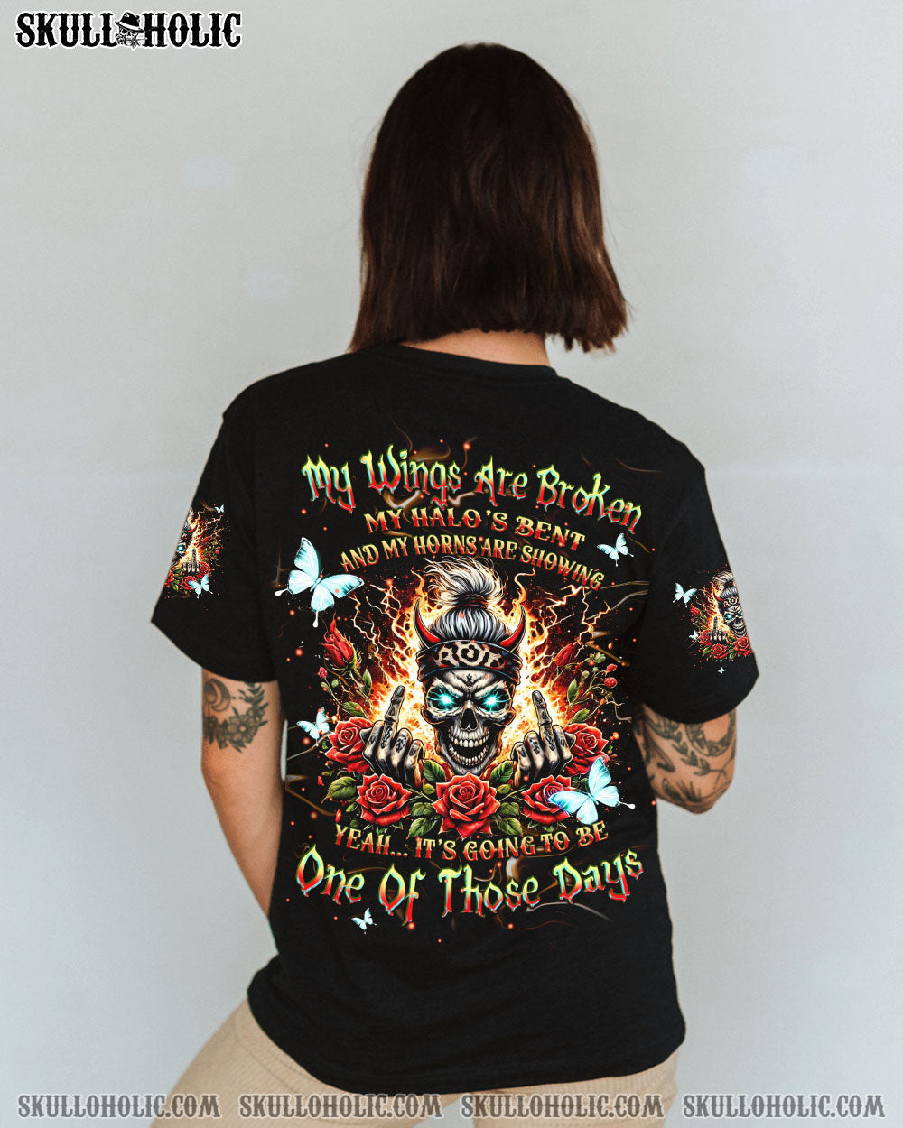 BLISSCORNERS THE GOOD GIRL IN ME MESSY BUN SKULL ALL OVER PRINT