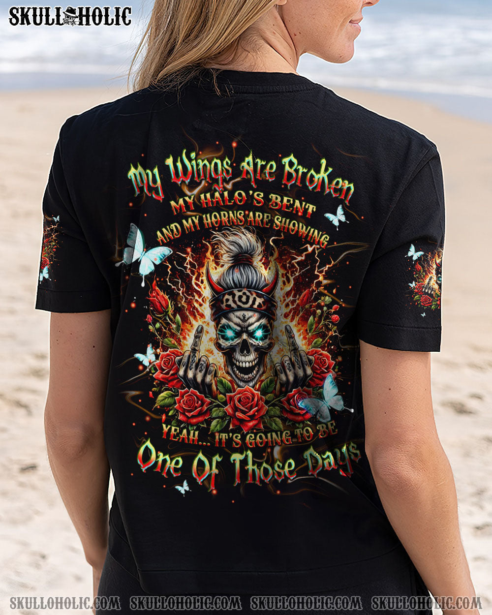 BLISSCORNERS THE GOOD GIRL IN ME MESSY BUN SKULL ALL OVER PRINT