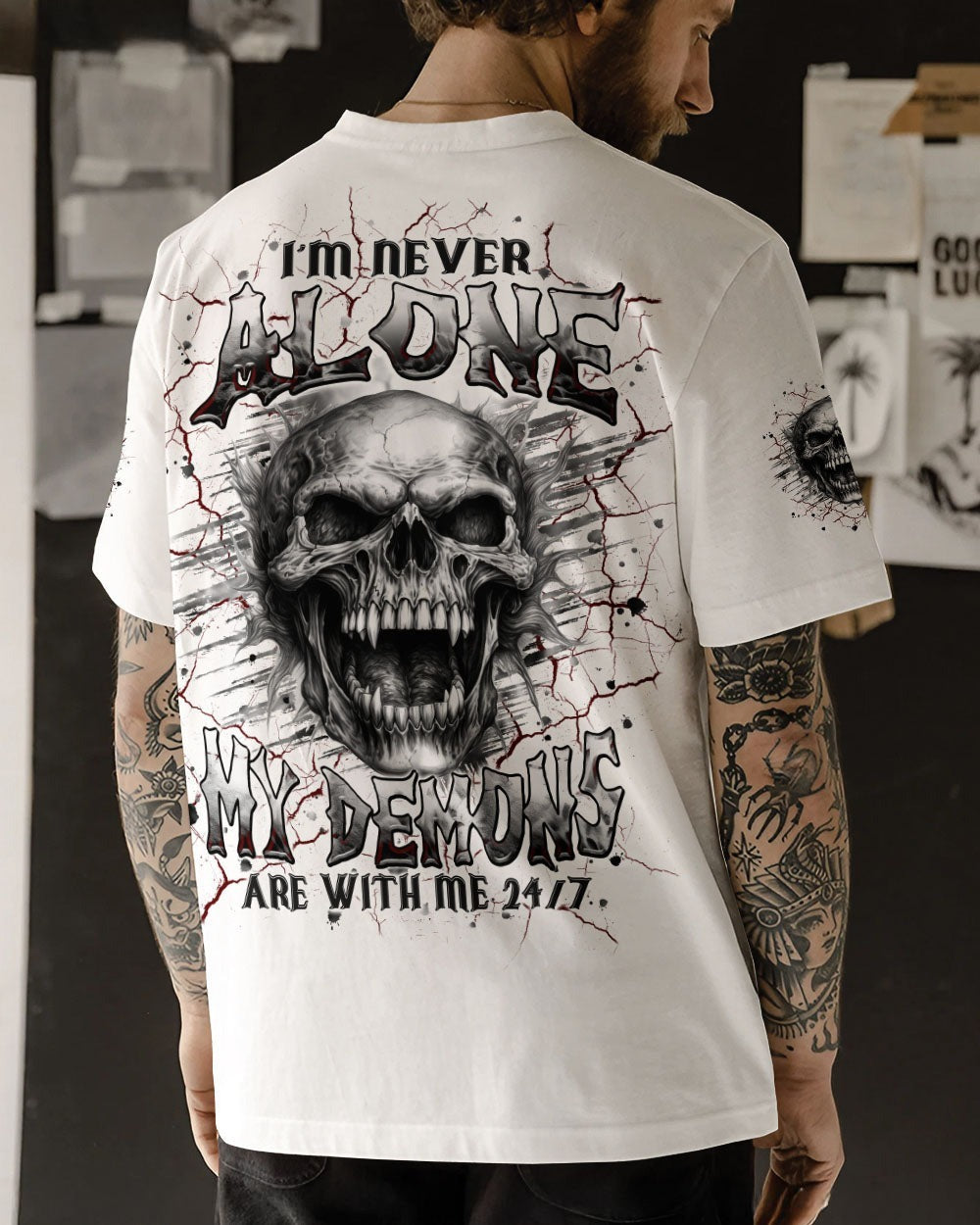 BLISSCORNERS I'M NEVER ALONE SKULL DEMON ALL OVER PRINT