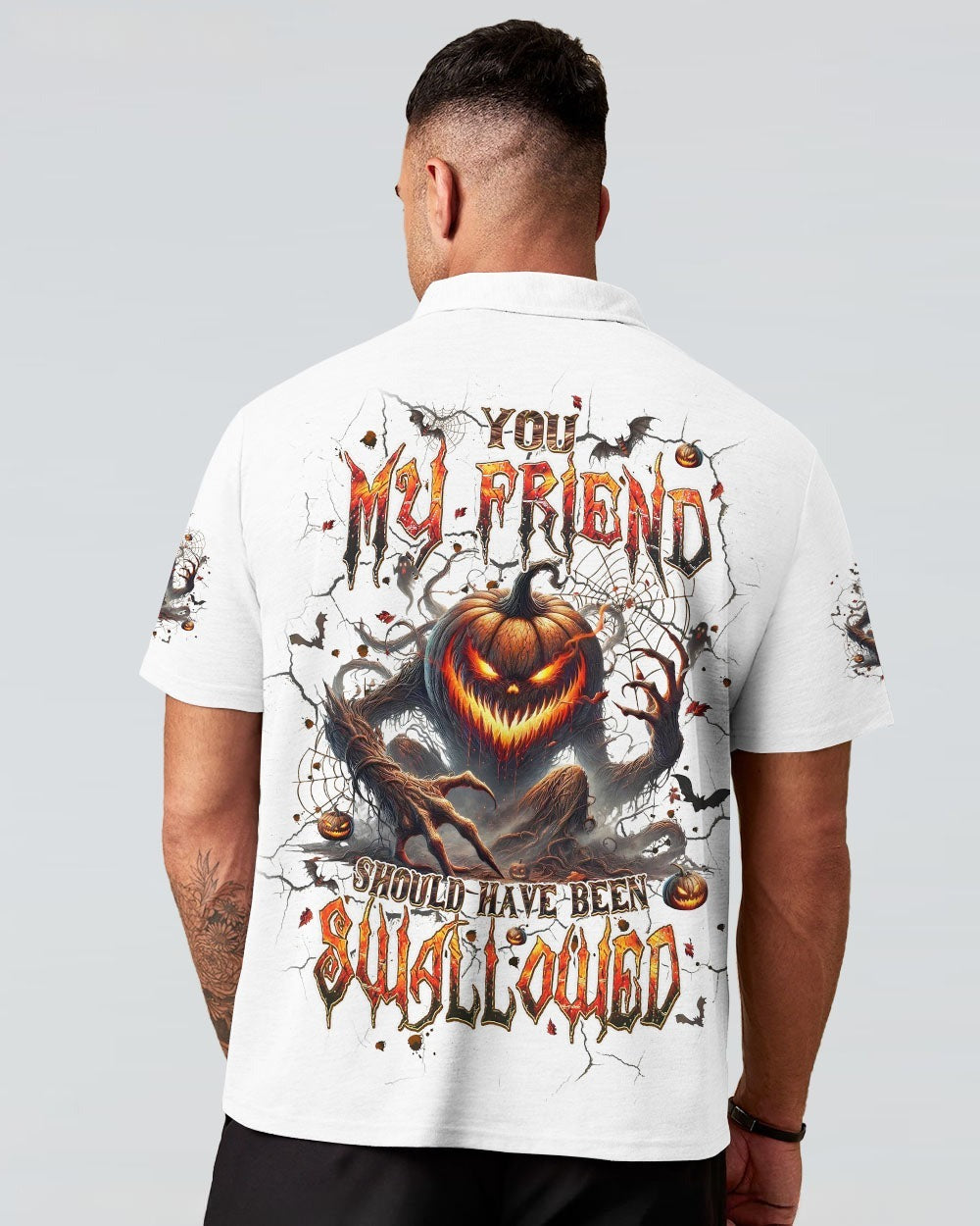 BLISSCORNERS YOU MY FRIEND SHOULD HAVE BEEN SWALLOWED SKULL PUMPKIN HALLOWEEN ALL OVER PRINT