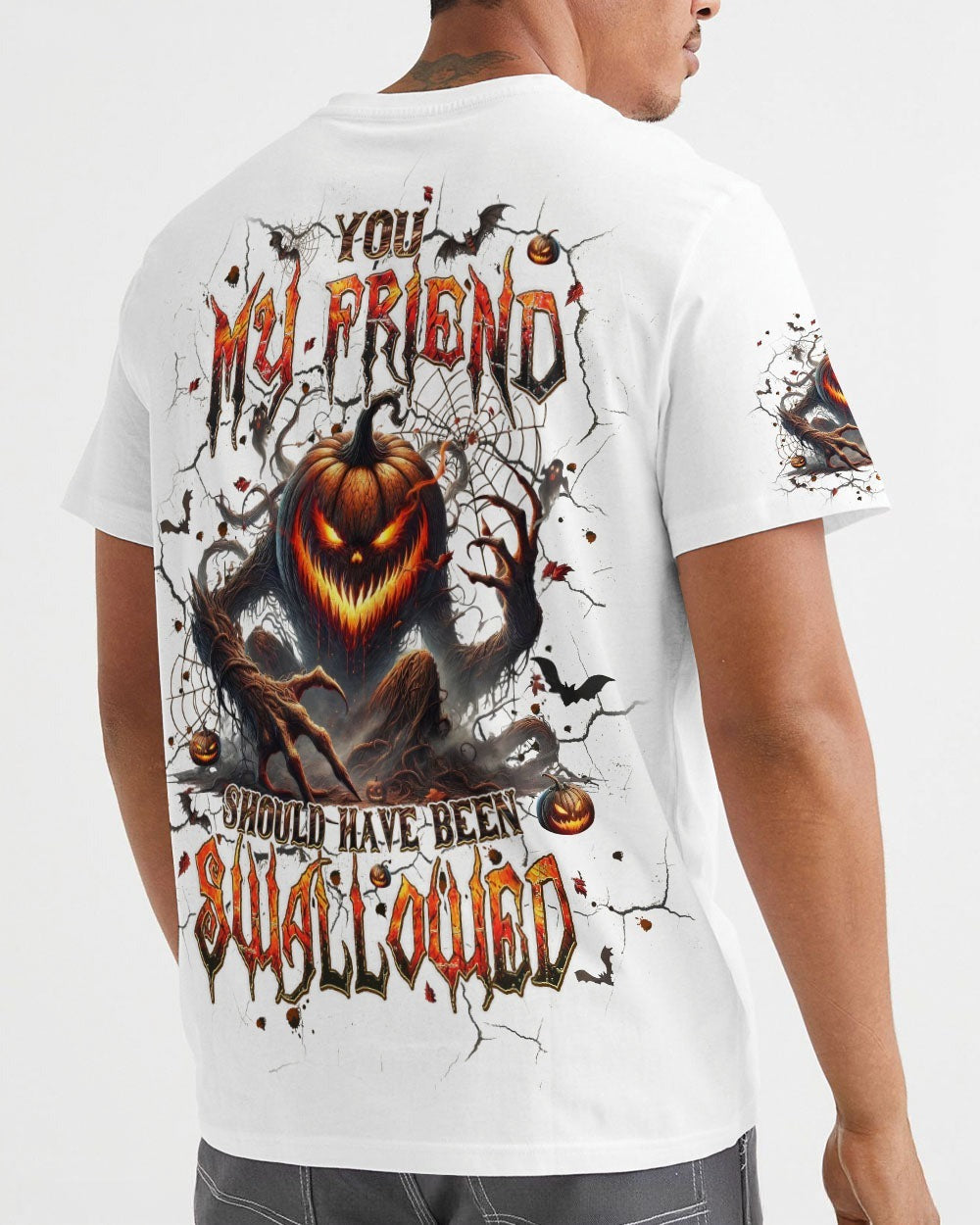 BLISSCORNERS YOU MY FRIEND SHOULD HAVE BEEN SWALLOWED SKULL PUMPKIN HALLOWEEN ALL OVER PRINT