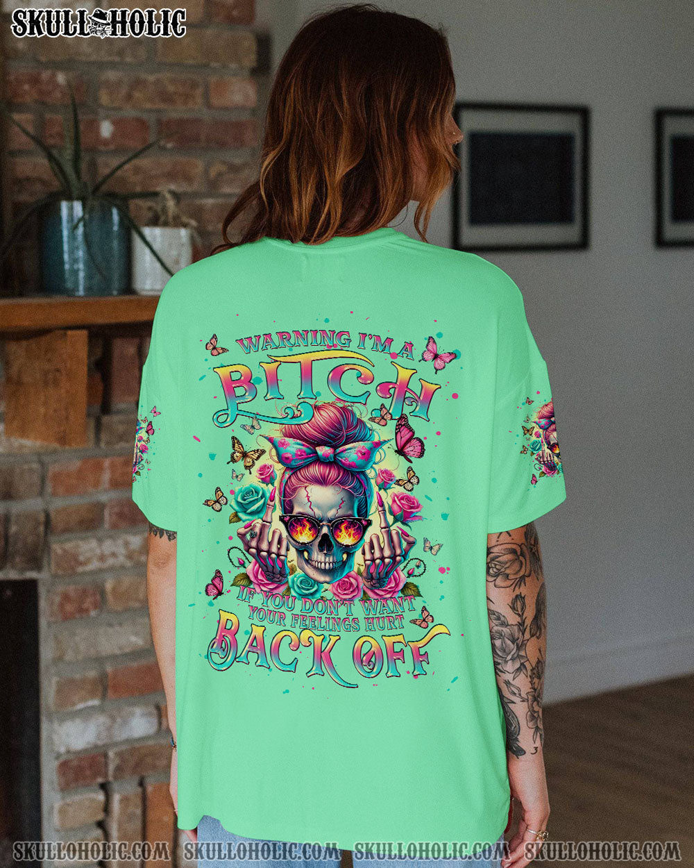 BLISSCORNERS I AM THE STORM ROSE SKULL MESSY BUN ALL OVER PRINT