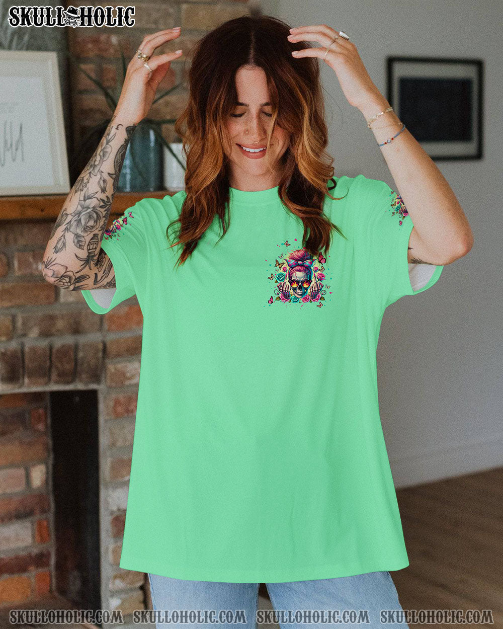 BLISSCORNERS I AM THE STORM ROSE SKULL MESSY BUN ALL OVER PRINT