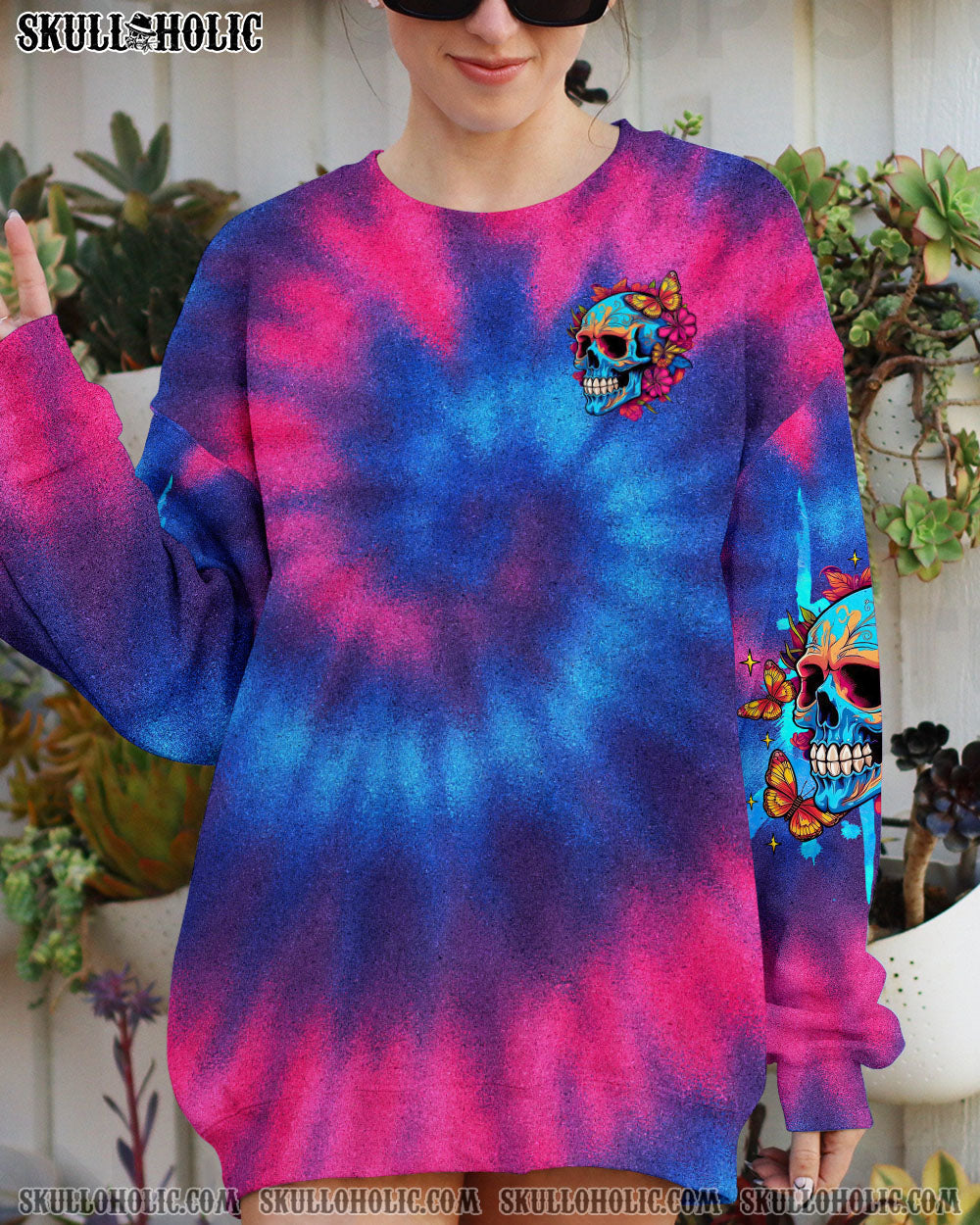 BLISSCORNERS I'LL HEAL IN HELL SKULL FLOWER TIE DYE ALL OVER PRINT