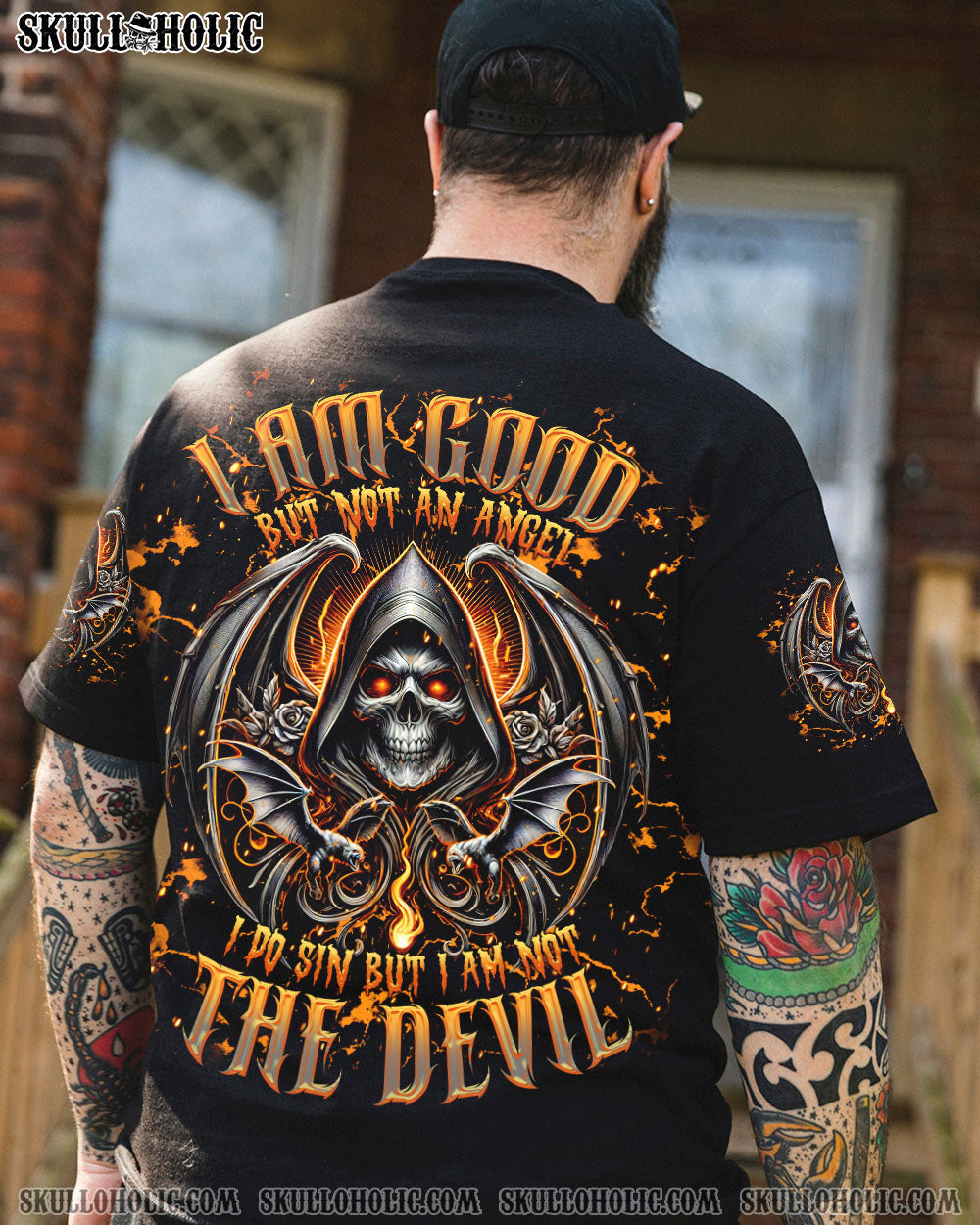 BLISSCORNERS I AM GOOD BUT NOT AN ANGEL SKULL ALL OVER PRINT