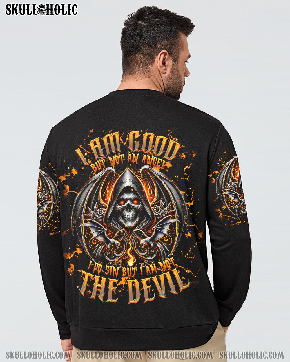 BLISSCORNERS I AM GOOD BUT NOT AN ANGEL SKULL ALL OVER PRINT