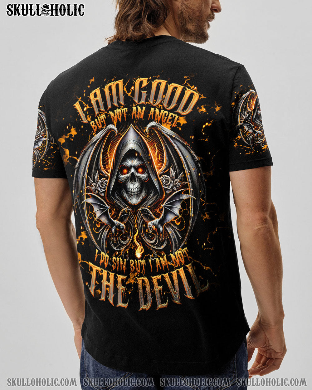 BLISSCORNERS I AM GOOD BUT NOT AN ANGEL SKULL ALL OVER PRINT