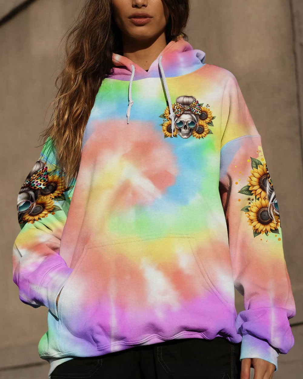 BLISSCORNERS SHE IS SUNSHINE SKULL MESSY BUN ALL OVER PRINT