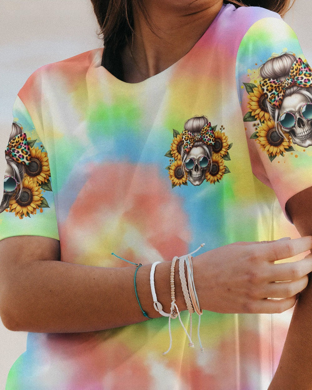 BLISSCORNERS SHE IS SUNSHINE SKULL MESSY BUN ALL OVER PRINT
