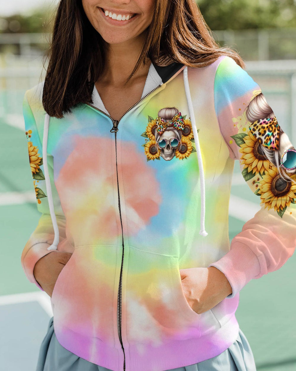 BLISSCORNERS SHE IS SUNSHINE SKULL MESSY BUN ALL OVER PRINT