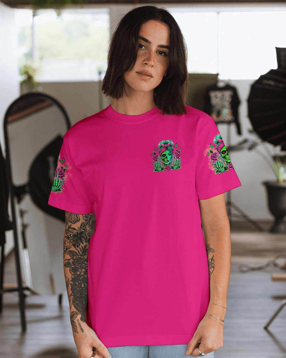 BLISSCORNERS THE GOOD GIRL IN ME GOT TIRED SKULL MESSY BUN TIE DYE ALL OVER PRINT
