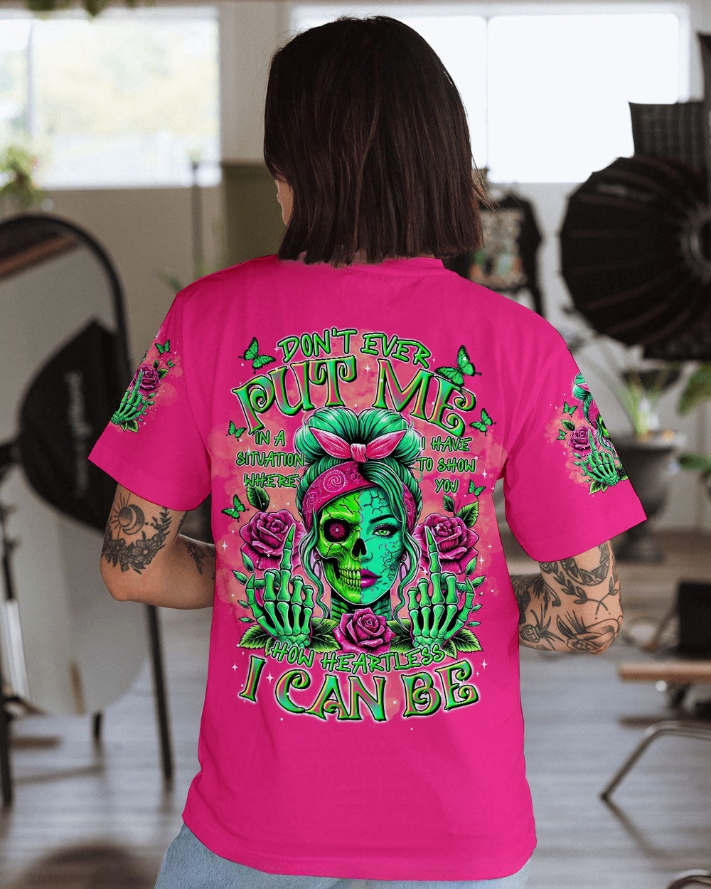 BLISSCORNERS THE GOOD GIRL IN ME GOT TIRED SKULL MESSY BUN TIE DYE ALL OVER PRINT