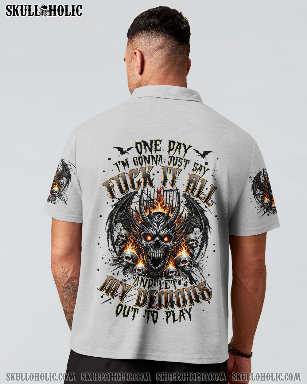 BLISSCORNERS ONE DAY I'M GONNA JUST SAY DEMON SKULL WINGS ALL OVER PRINT